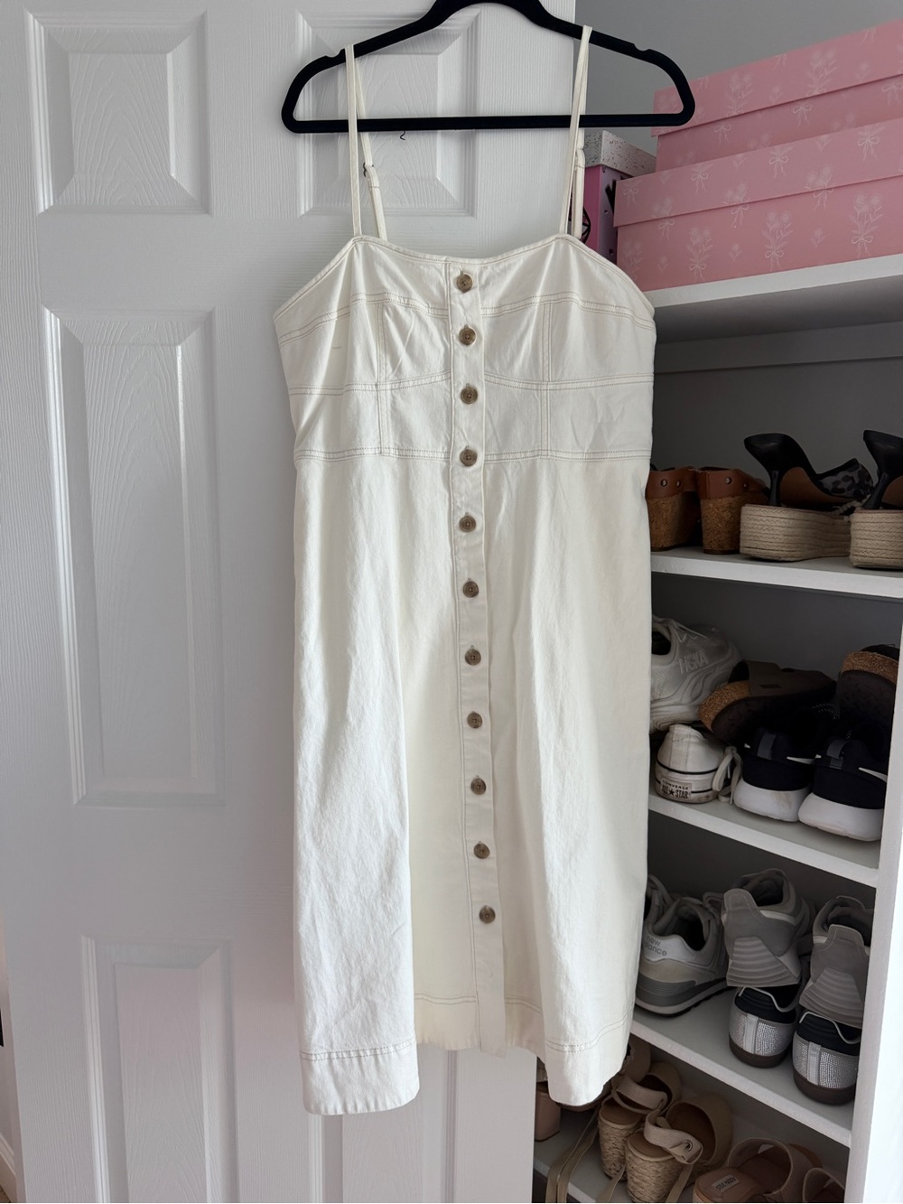 Universal Thread Cream Button-Front Spaghetti Strap Midi Dress